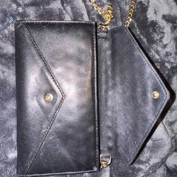 Rebecca Minkoff Black Studded Leather wallet purse with Gold Chain - Picture 11 of 16